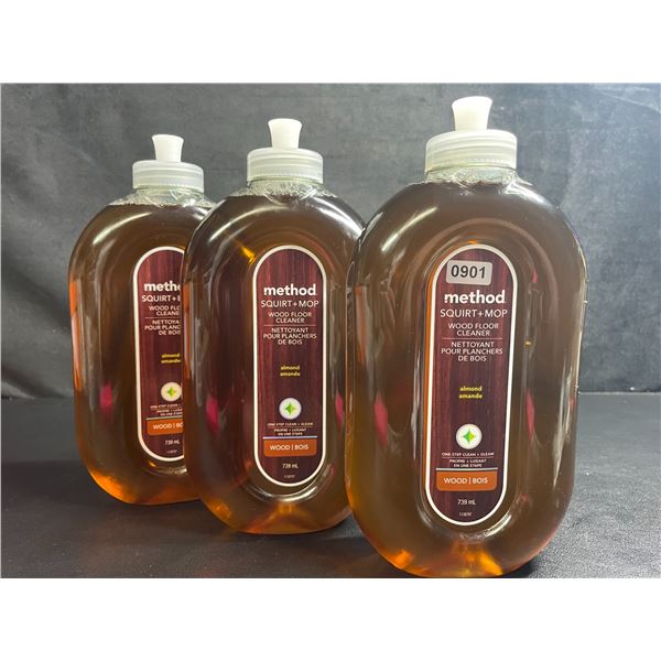 Lot of 3 Method Squirt+Mop Wood Floor Cleaners (739ml) - Almond - New