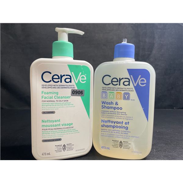 Lot of 2 CeraVe Products - 1x Foaming Facial Cleanser (473ml) & Baby Wash/Shampoo (473ml)