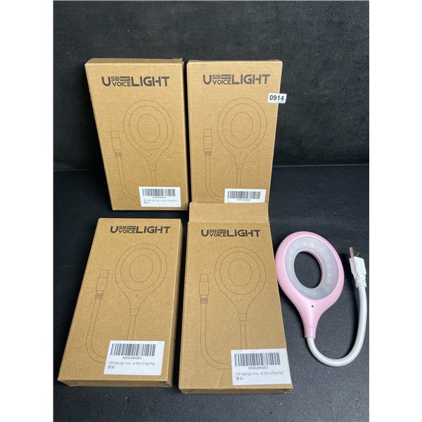 Lot of 4 USB Smart Voice-Activated Lights - Pink - New