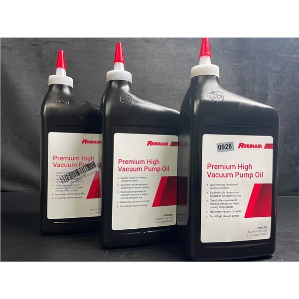 3 Bottles of Robinair Premium High Vacuum Pump Oil (1 Quart Each) - New