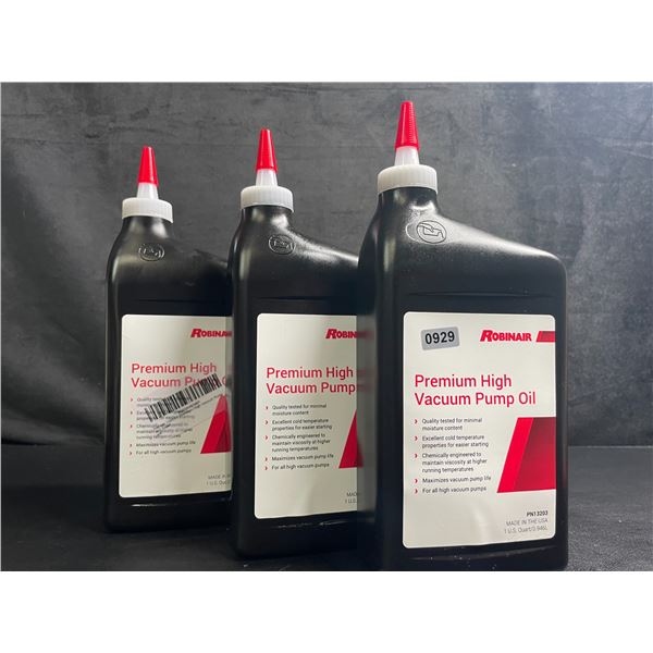 3 Bottles of Robinair Premium High Vacuum Pump Oil (1 Quart Each) - New