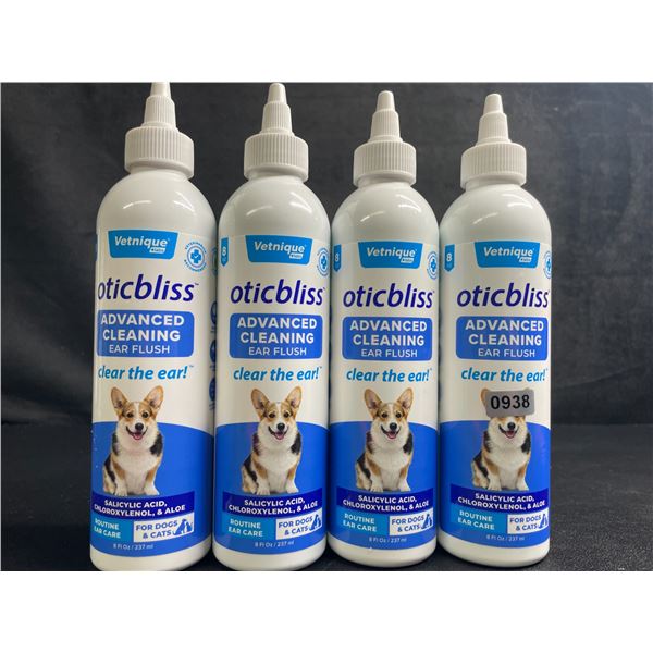Lot of 4 Vetnique Labs Oticbliss Advanced Cleaning Ear Flush for Dogs & Cats (237ml) - New