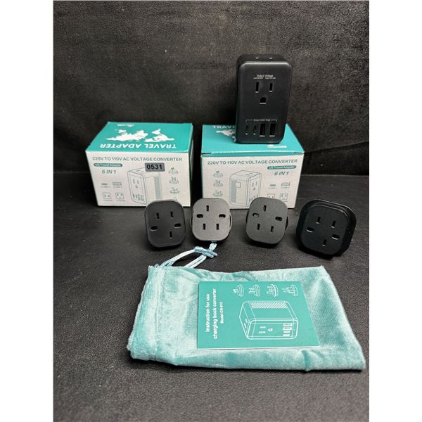 2 220V to 110V AC Voltage Converters 6-in-1 Travel Adapter Plug w/ USB-C & USB-A Ports - New