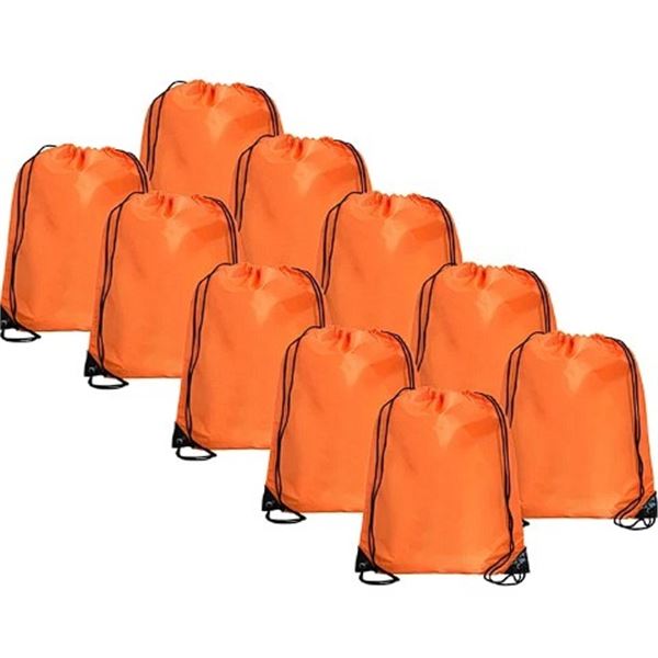 10-Pack of Drawstring Bags/Gym String Backpacks (Orange) - New
