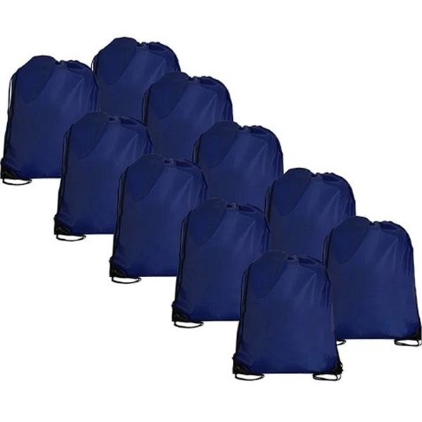 10-Pack of Drawstring Bags/Gym String Backpacks (Blue) - New