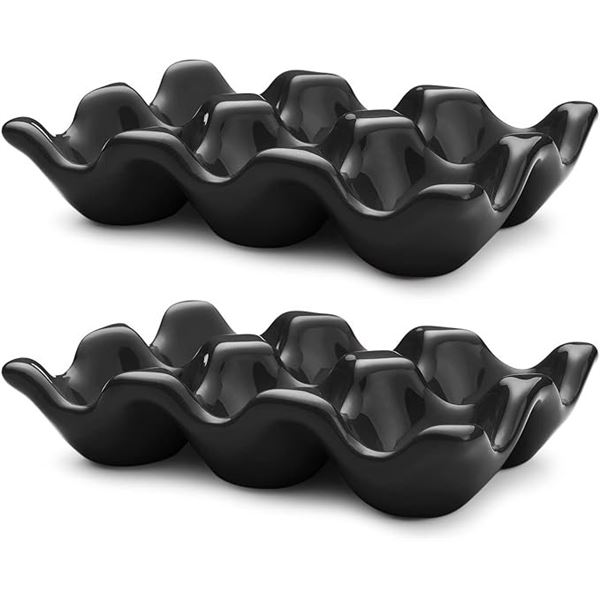 4 Boxes of Porcelain Egg Crates (2 Per Box/8 Trays Total) 6-Capacity Ceramic Egg Trays - Black - New