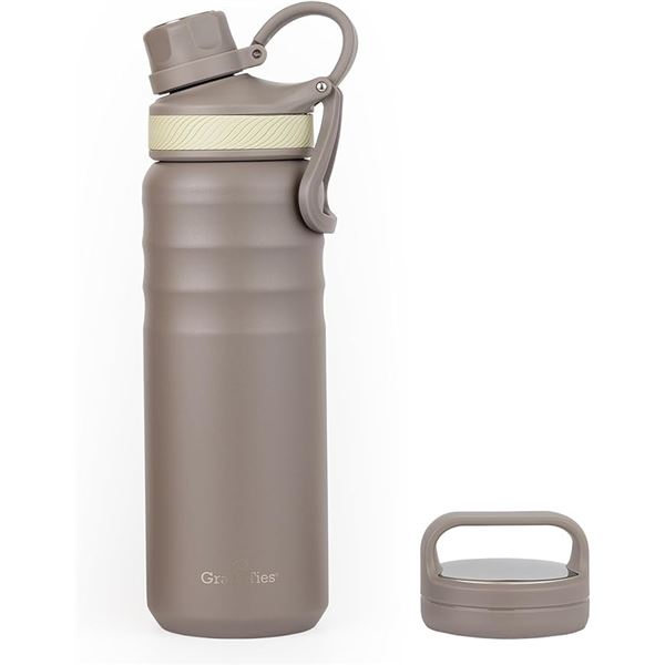 1 Grandties Sports Insulated Water Bottle (24oz) with 2 Lids - Leakproof Design - New in Box