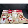 Image 1 : 4-Pack of Christmas Stockings - Large 19" Size; Santa/Snowman/Reindeer/Snowflake Design - New