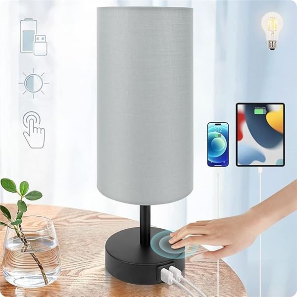 Yarra-Decor Bedside Table Lamp with Touch Control & USB Charge Port Base (LED Bulb Included) - New