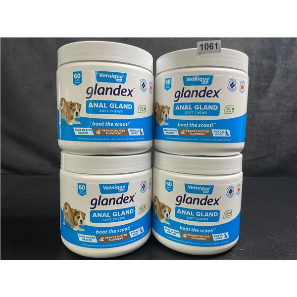 4 Tubs of Vetnique Labs Glandex Anal Gland Soft Chews for Dogs (60pcs) Peanut Butter Flavored - New