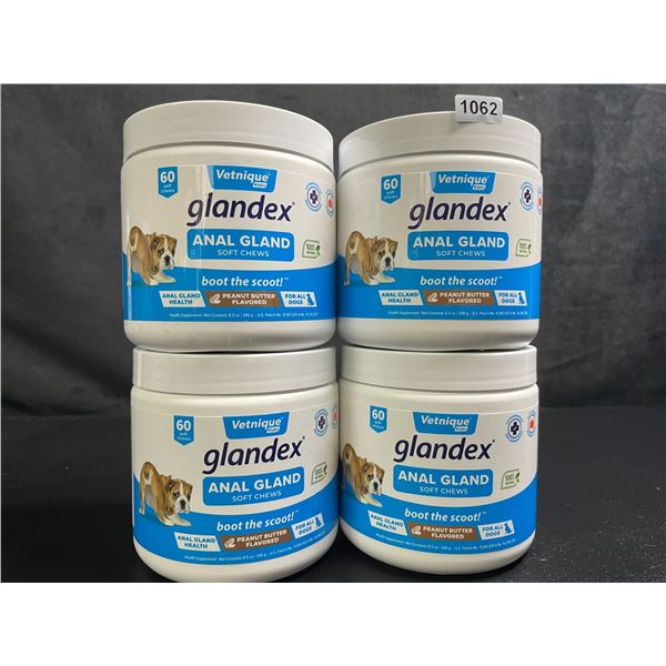 4 Tubs of Vetnique Labs Glandex Anal Gland Soft Chews for Dogs (60pcs) Peanut Butter Flavored - New