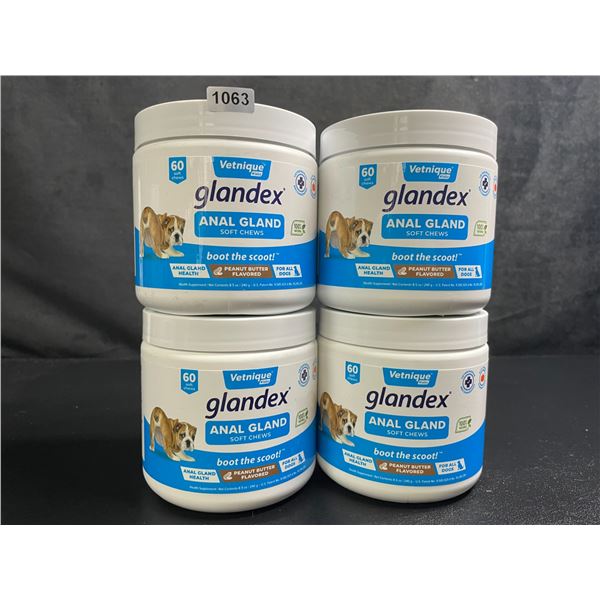 4 Tubs of Vetnique Labs Glandex Anal Gland Soft Chews for Dogs (60pcs) Peanut Butter Flavored - New