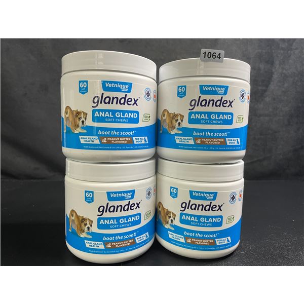 4 Tubs of Vetnique Labs Glandex Anal Gland Soft Chews for Dogs (60pcs) Peanut Butter Flavored - New