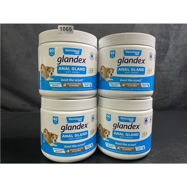 4 Tubs of Vetnique Labs Glandex Anal Gland Soft Chews for Dogs (60pcs) Peanut Butter Flavored - New