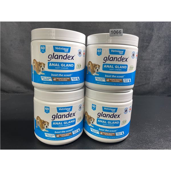 4 Tubs of Vetnique Labs Glandex Anal Gland Soft Chews for Dogs (60pcs) Peanut Butter Flavored - New