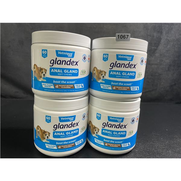 4 Tubs of Vetnique Labs Glandex Anal Gland Soft Chews for Dogs (60pcs) Peanut Butter Flavored - New