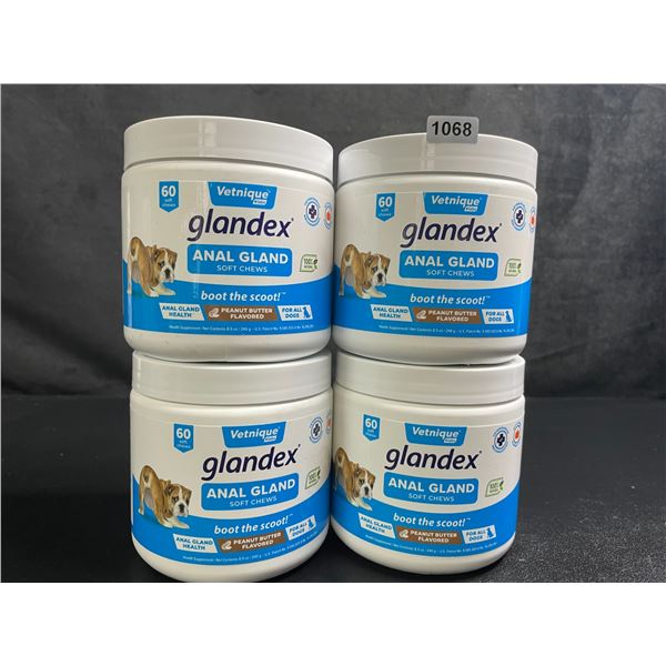 4 Tubs of Vetnique Labs Glandex Anal Gland Soft Chews for Dogs (60pcs) Peanut Butter Flavored - New