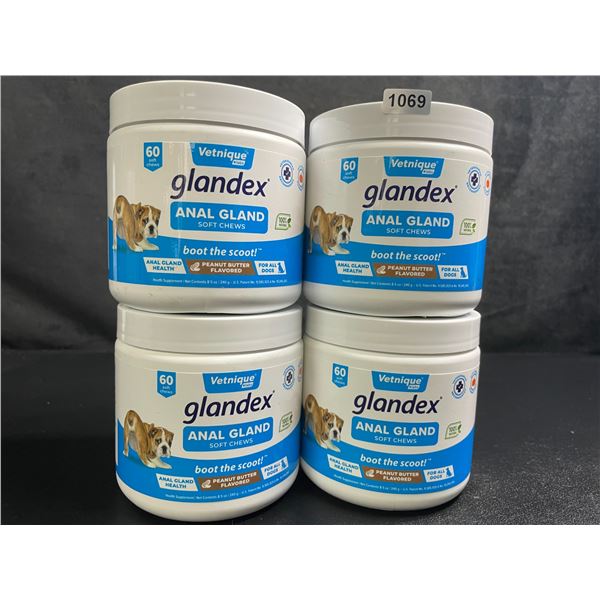 4 Tubs of Vetnique Labs Glandex Anal Gland Soft Chews for Dogs (60pcs) Peanut Butter Flavored - New