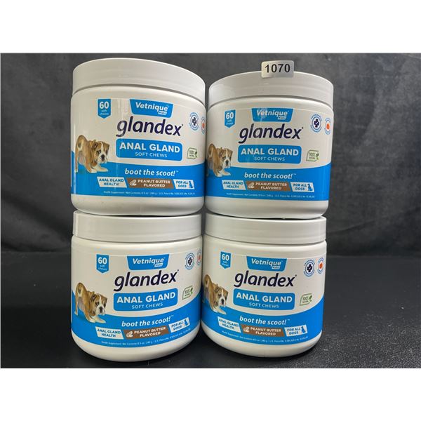4 Tubs of Vetnique Labs Glandex Anal Gland Soft Chews for Dogs (60pcs) Peanut Butter Flavored - New