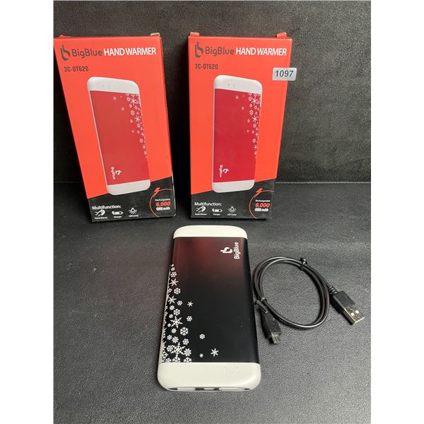 Lot of 2 BigBlue Electric Hand Warmers/Portable Powerbanks (6,000mAh) w/ Emergency Light - New