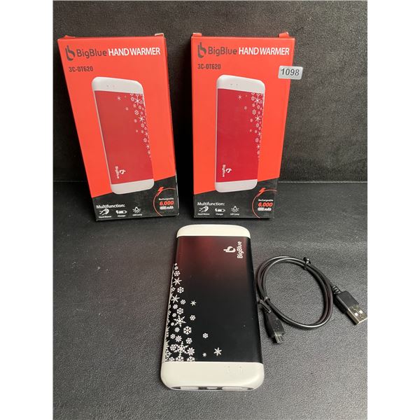 Lot of 2 BigBlue Electric Hand Warmers/Portable Powerbanks (6,000mAh) w/ Emergency Light - New