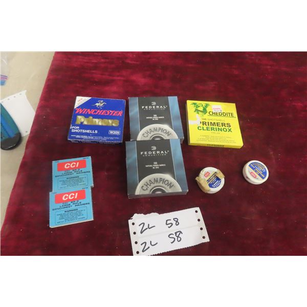 Mixed Reloading Components W/ Two Hundred Large Rifle Primers, Four Hundred Shot Shells, and