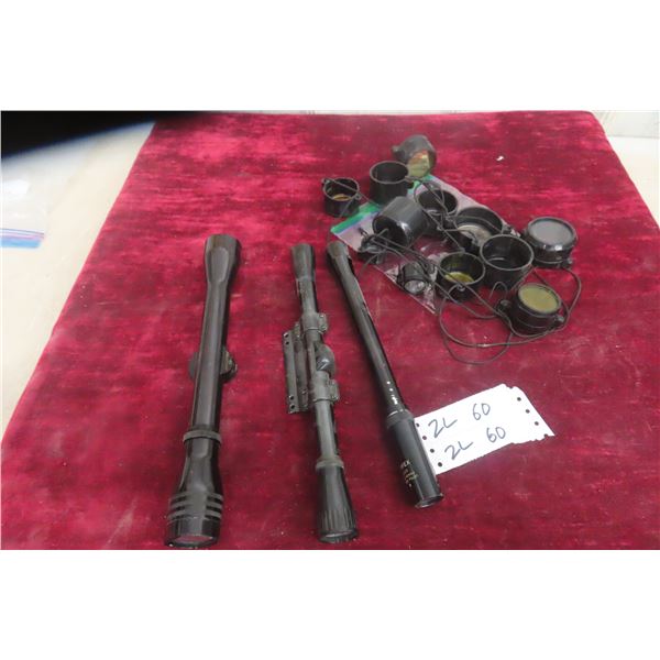 Three Rifle Scopes W/ Perfex 4 x 20, Weaver C4 w/Mount, and Redfield 4x, W/ Scope Covers