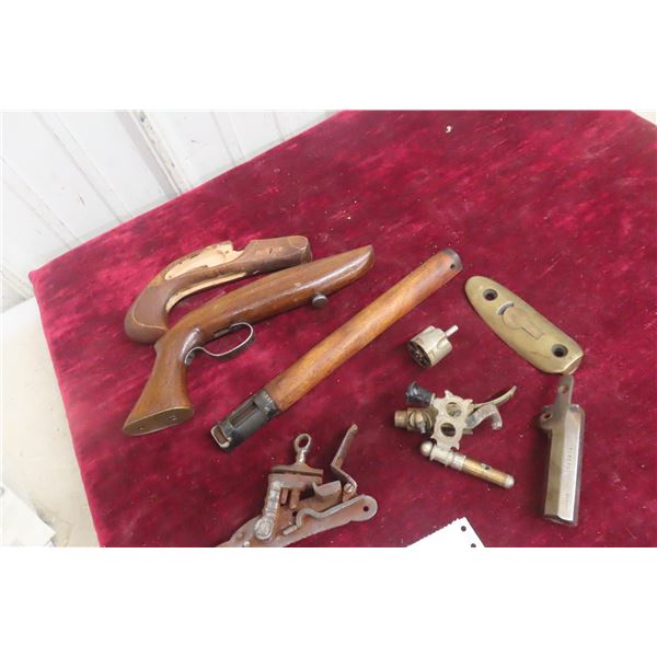 Antique Gun Parts W/ Brass Butt Plate and Pistol Grip Wood