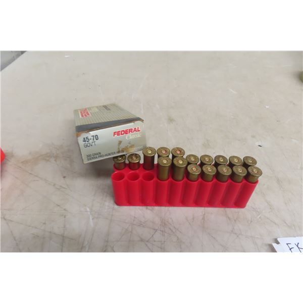 45-70 Government Ammo, Five Rounds, Plus Twelve Casings for Reloading