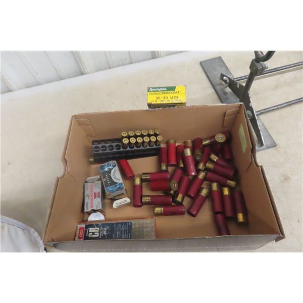 Mixed Ammo Lot W/ Twenty-Eight Rounds 12 Ga, One Hundred Ten Rounds .22 Long Rifle and Shot Ammo,