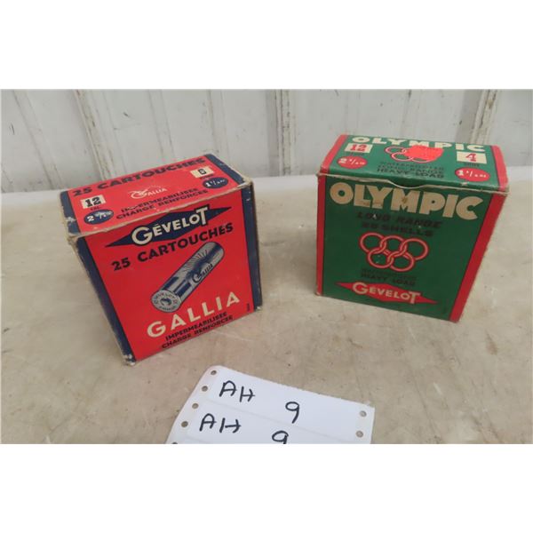 Gevelot Gallia and Olympic 12 Ga Ammo, Twenty-One Total Rounds W/ Paper Case