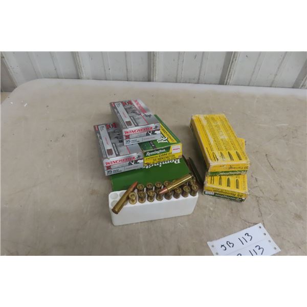 77 Rounds of 35 Rem Factory Ammo with 40 Brass Casings for Reloading 