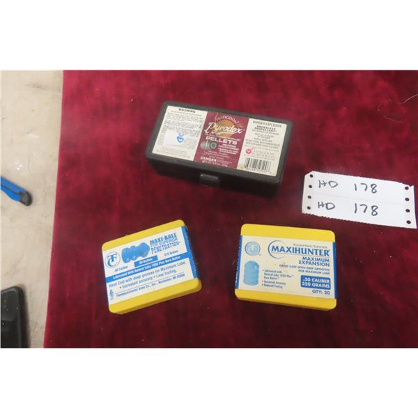 40 Seated 50 Cal Reloading Bullets and Approximately 2/3 Box of Muzzle Propellant Pellets