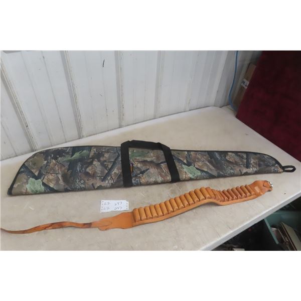 Leather Shotgun Ammunition Belt With Camouflage Soft Gun Case