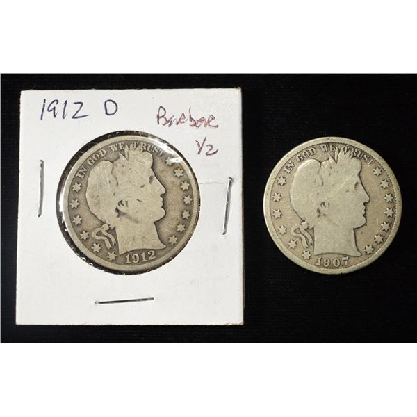 1907-D & 1912-D BARBER HALF DOLLARS