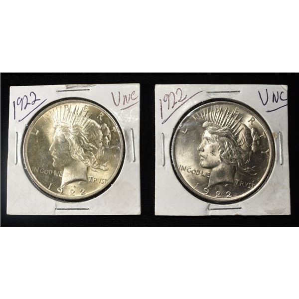 (2) 1922 PEACE DOLLAR BU