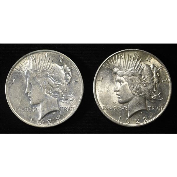 1922, 23 PEACE DOLLARS