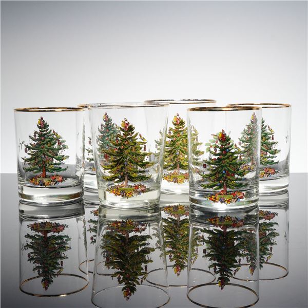 6pc Spode Double Old Fashioned Glasses, Christmas Tree