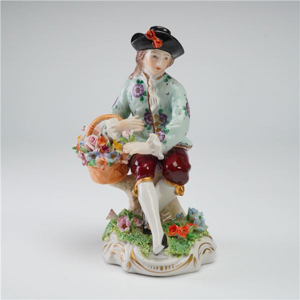 Sitzendorf Seated Flower Seller Porcelain Figurine