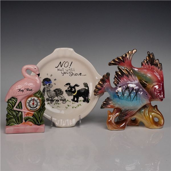 3pc Assorted Vintage Souvenirs, Clock, Figurine, & Ash Tray