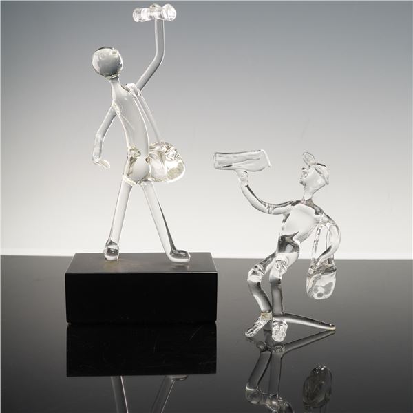 2pc Hand Blown Glass Figurines, Frabel Original Atlanta & Unmarked