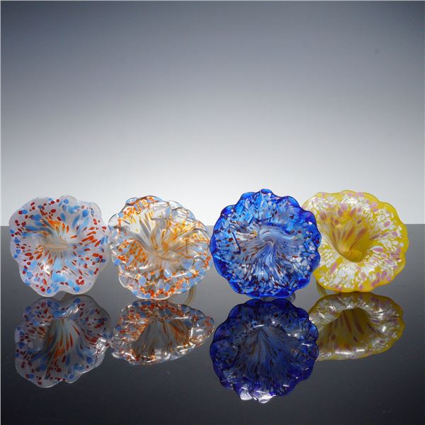 4pc Handblown Art Glass Flowers