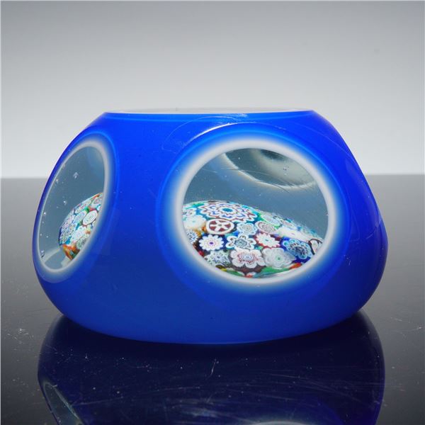 Millefiori Window Overlay Art Glass Paperweight