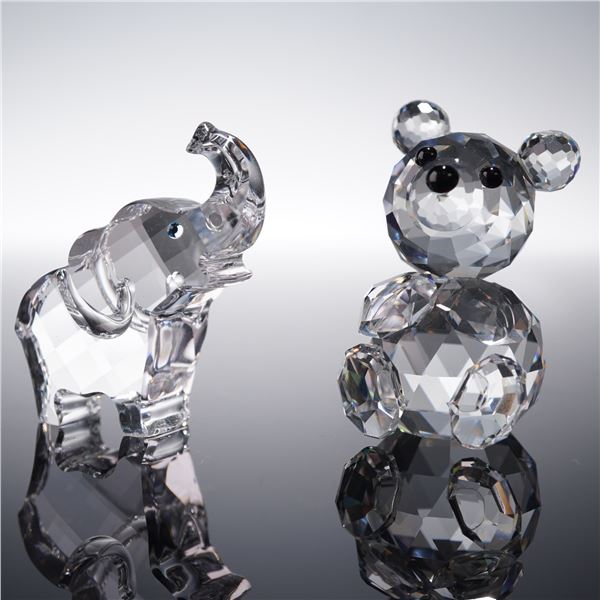 2pc Swarovski Crystal Figurines, Mini Bear and Ernie the Elephant