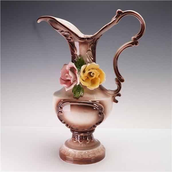 Capodimonte Pitcher with Pink and Yellow Roses