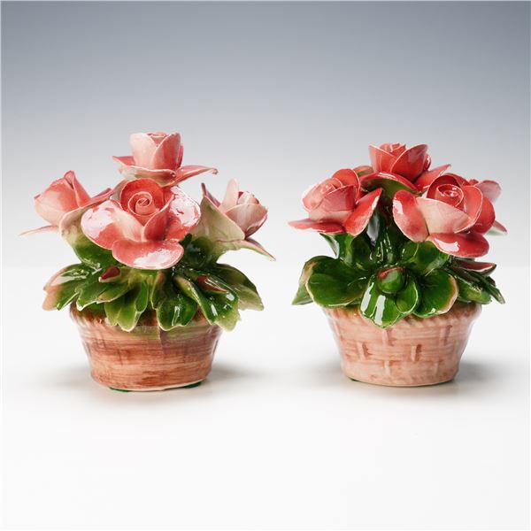 Pair of Capodimonte Hand Painted Porcelain Rose Baskets
