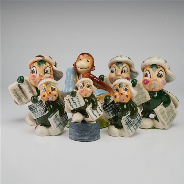 7pc Newspaper Theme Beetle and Curious George Figurines