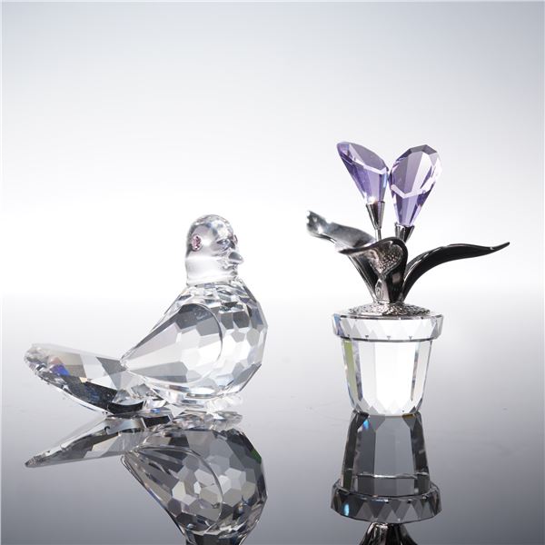 2pc Swarovski Crystal Figurines, Dove and Calla Lillies