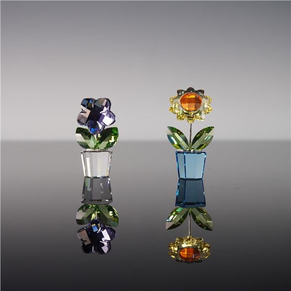 2pc Swarovski Crystal Figurines, Violet and Sunflower