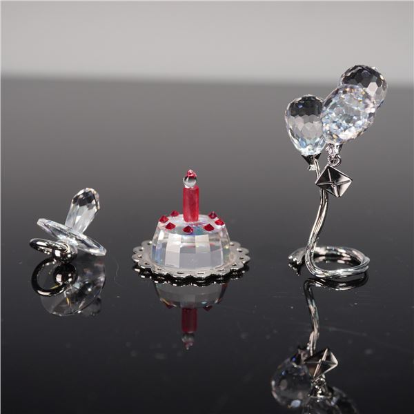 3pc Swarovski Crystal Memories Figurines, Birthday Cake, Pacifier, Balloons